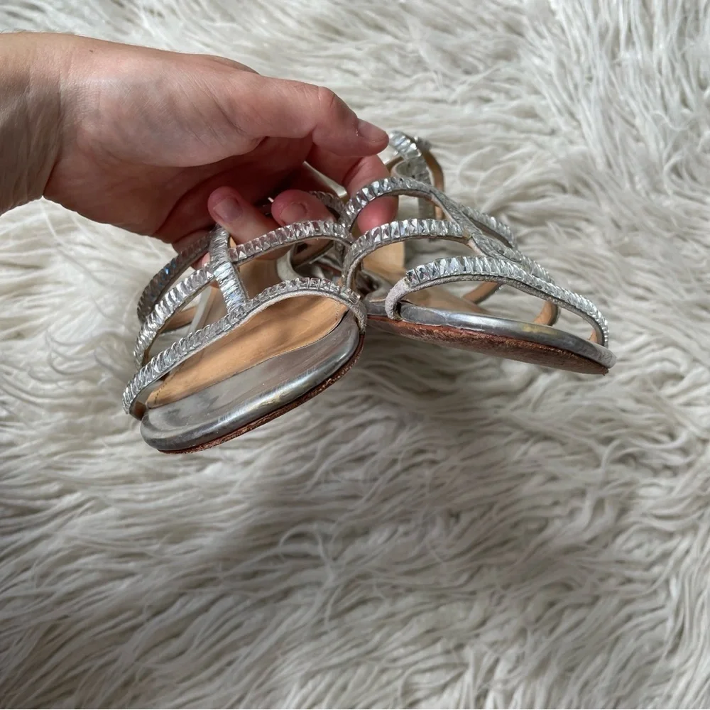 Schutz Gladiator Jeweled Ice Silver Rhinestone Crystal Flat Cage Sandals Size 38